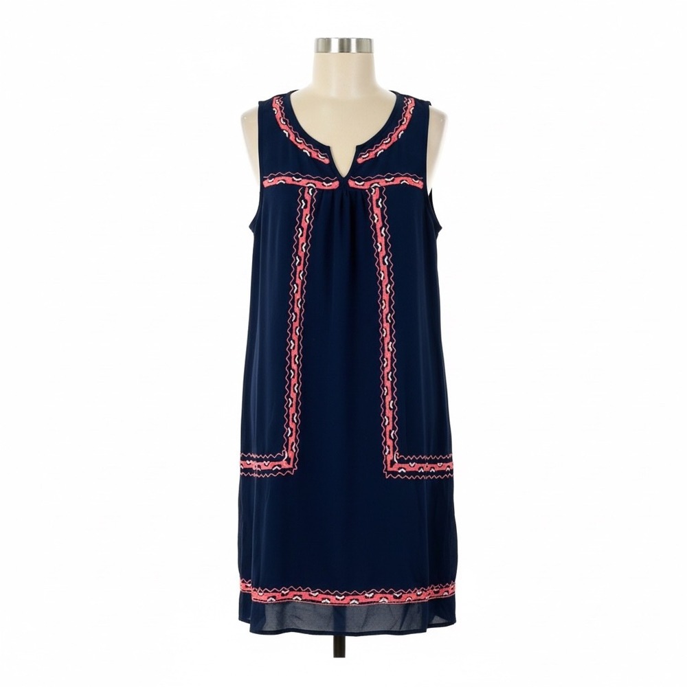 Jesse & J‎ Navy Blue Geometric Dress Medium Sleeveless Knee Length